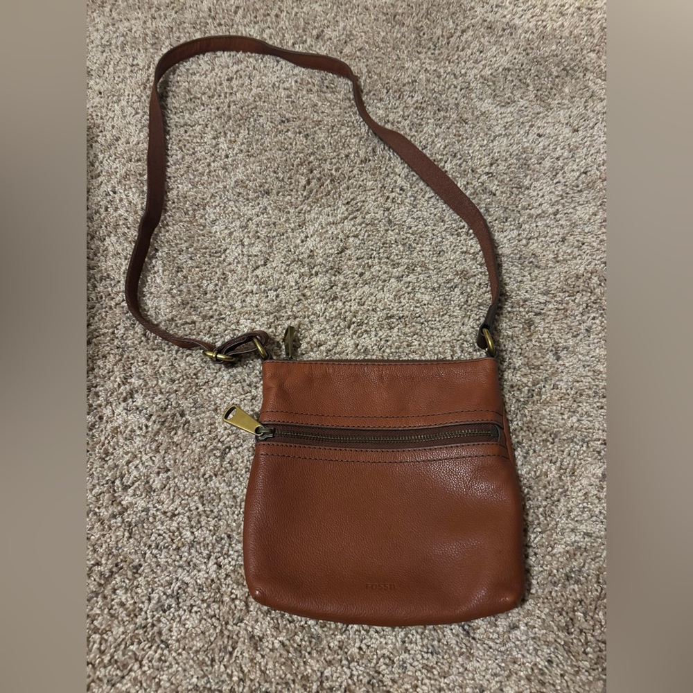 Fossil Tan Leather Crossbody Bag